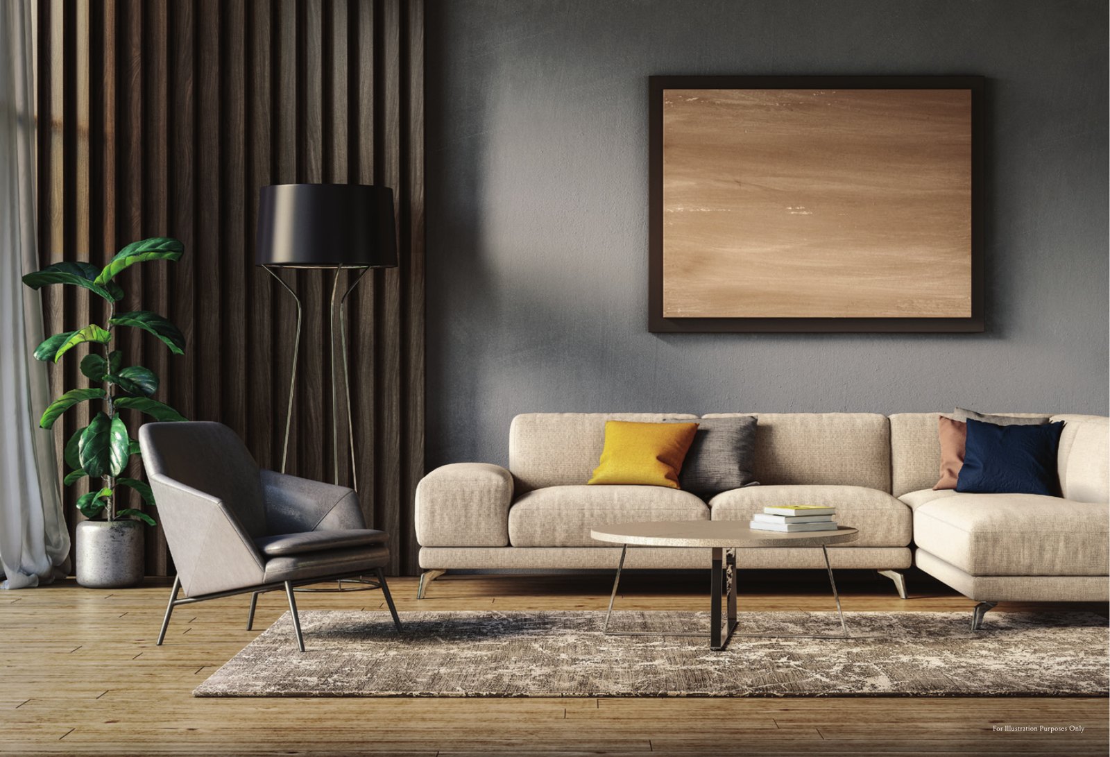 Interior mood image: living area (for illustration purposes only)
